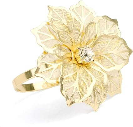 Picowe Set of 12 Alloy Napkin Rings with Hollow Out Flower Napkin Ring Holders for Wedding Party ... | Amazon (US)