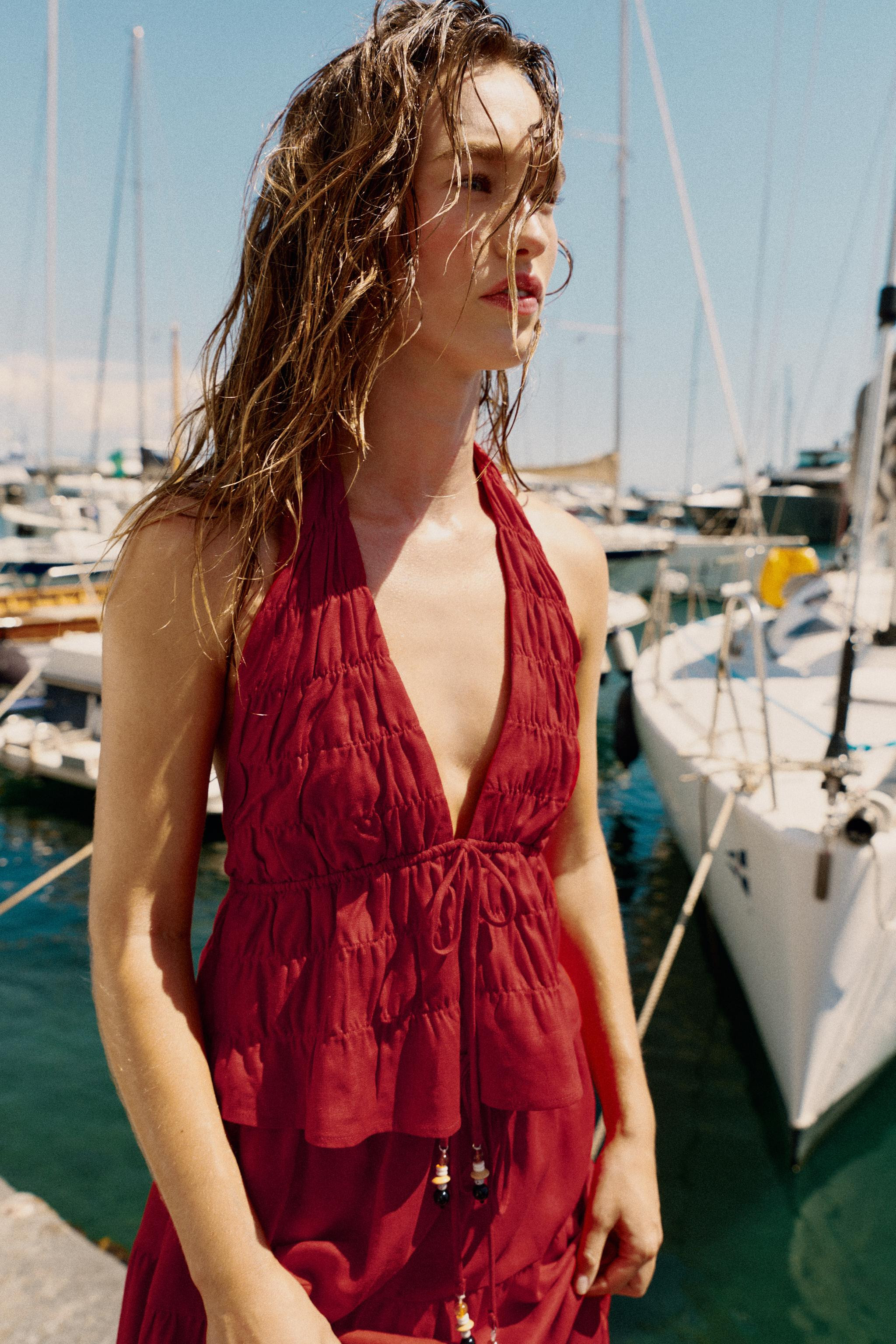 LINEN RUCHED HALTER TOP | Zara US