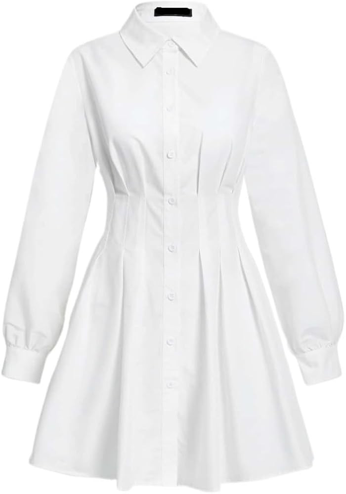 Women's Dress Long Sleeve Solid Button Front Shirt Dress | Amazon (US)
