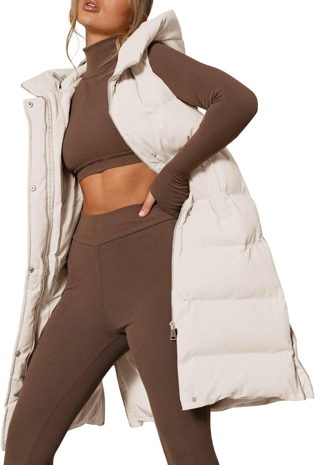 Women's Long Hooded Puffer Vest Sleeveless Stand Collar Down Vest | Amazon (US)