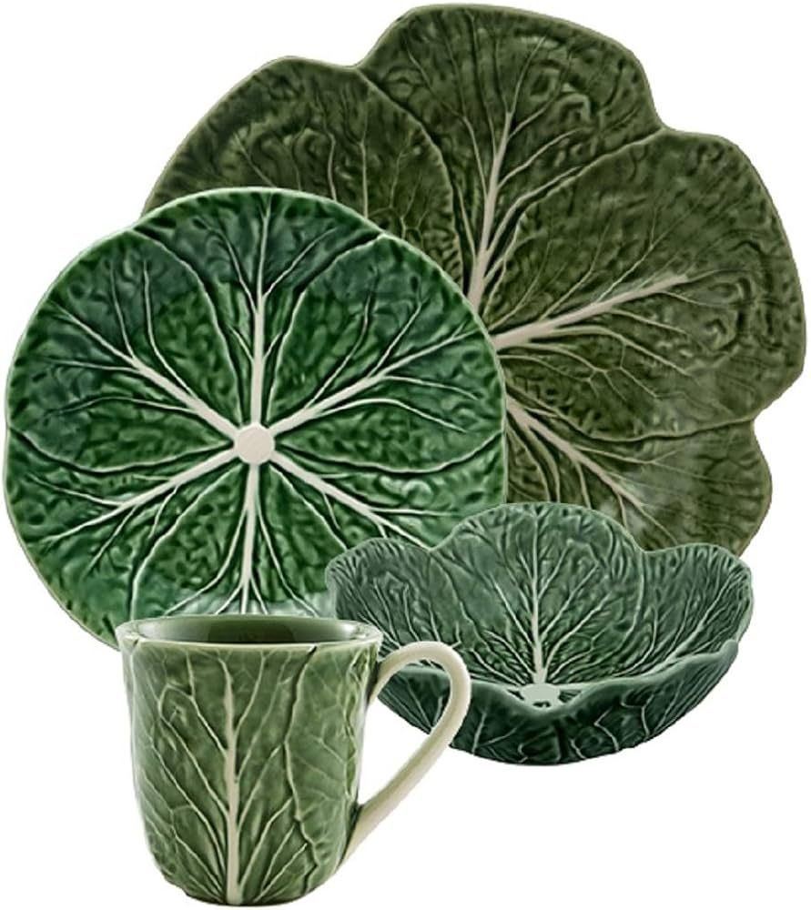 Bordallo Pinheiro Green Cabbage Earthenware 4-Piece Dishware Set | Amazon (US)