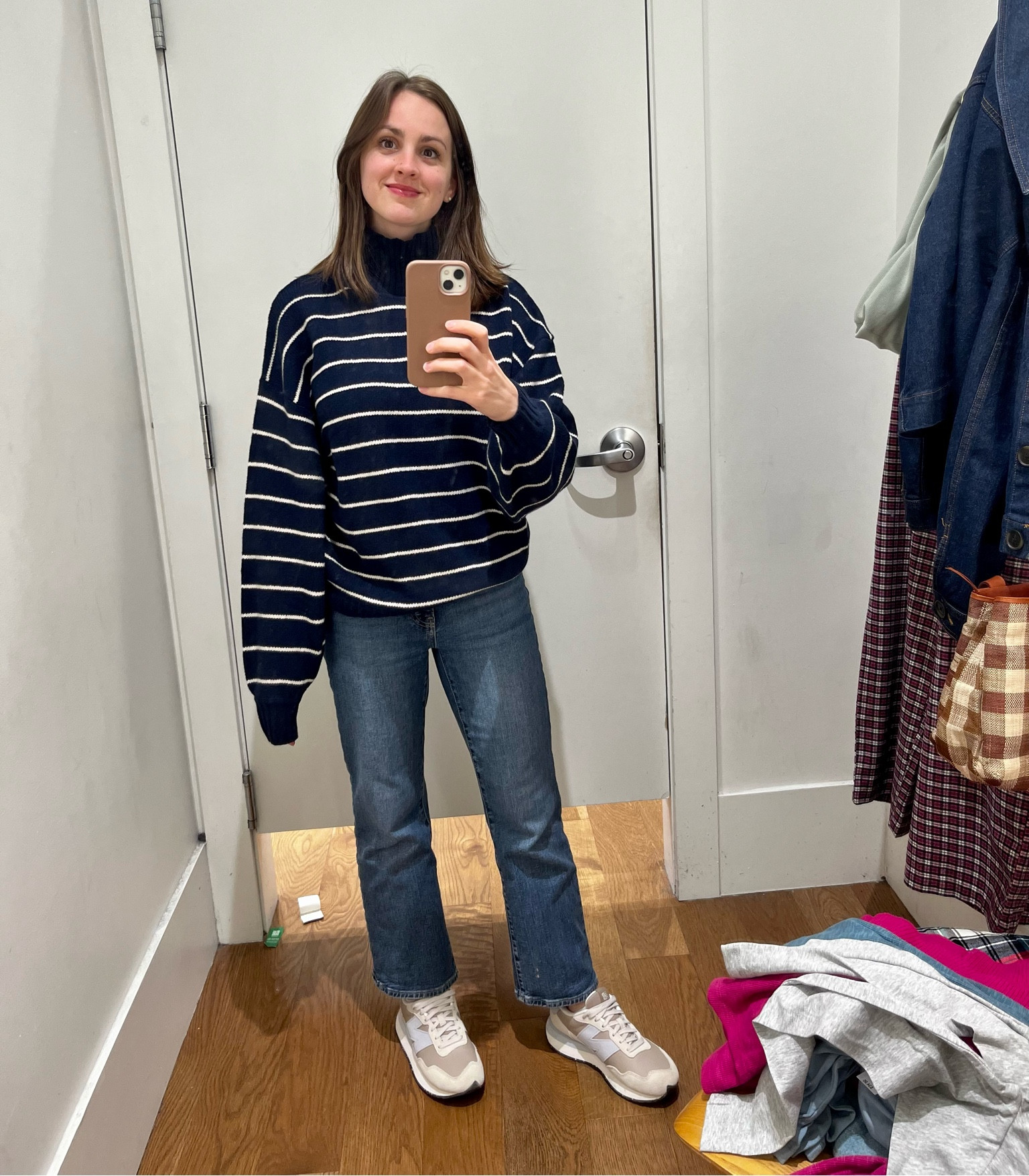 The coziest oversized striped mockneck sweater on sale and my fav jeans from gap plus my new balance shoes = perfect fall uniform 😇 I’m wearing a size S and found the sweater runs large, jeans are size 26 and shoes are 7.5 (TTS)

#LTKfindsunder50 #LTKHolidaySale #LTKsalealert