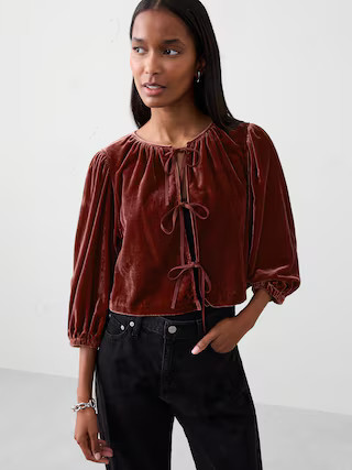 Velvet Tie-Front Top | Banana Republic Factory