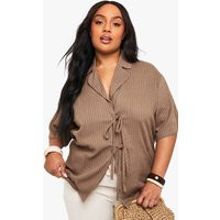 Womens Plus Linen Stripe Tie Front Shirt - Green - 20 | boohoo (US & Canada)
