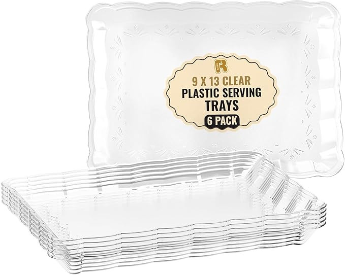 6 Pack Clear Plastic Serving Trays for Party, 9 x 13 Inch - Heavy Duty Plastic Trays for Food - R... | Amazon (US)