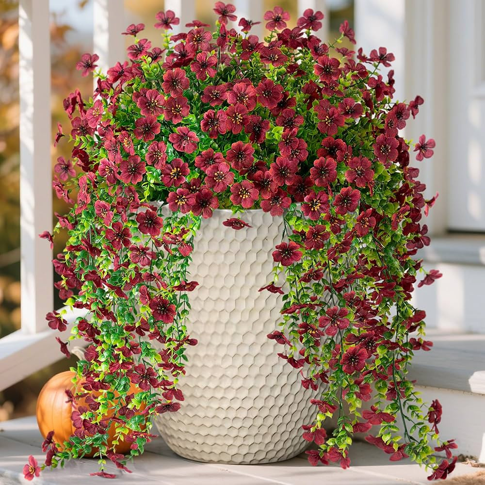 Artificial Mums for Outdoors Fake Hanging Flowers for Fall Decoration, 2 PCS Silk Daisy Flower Re... | Amazon (US)