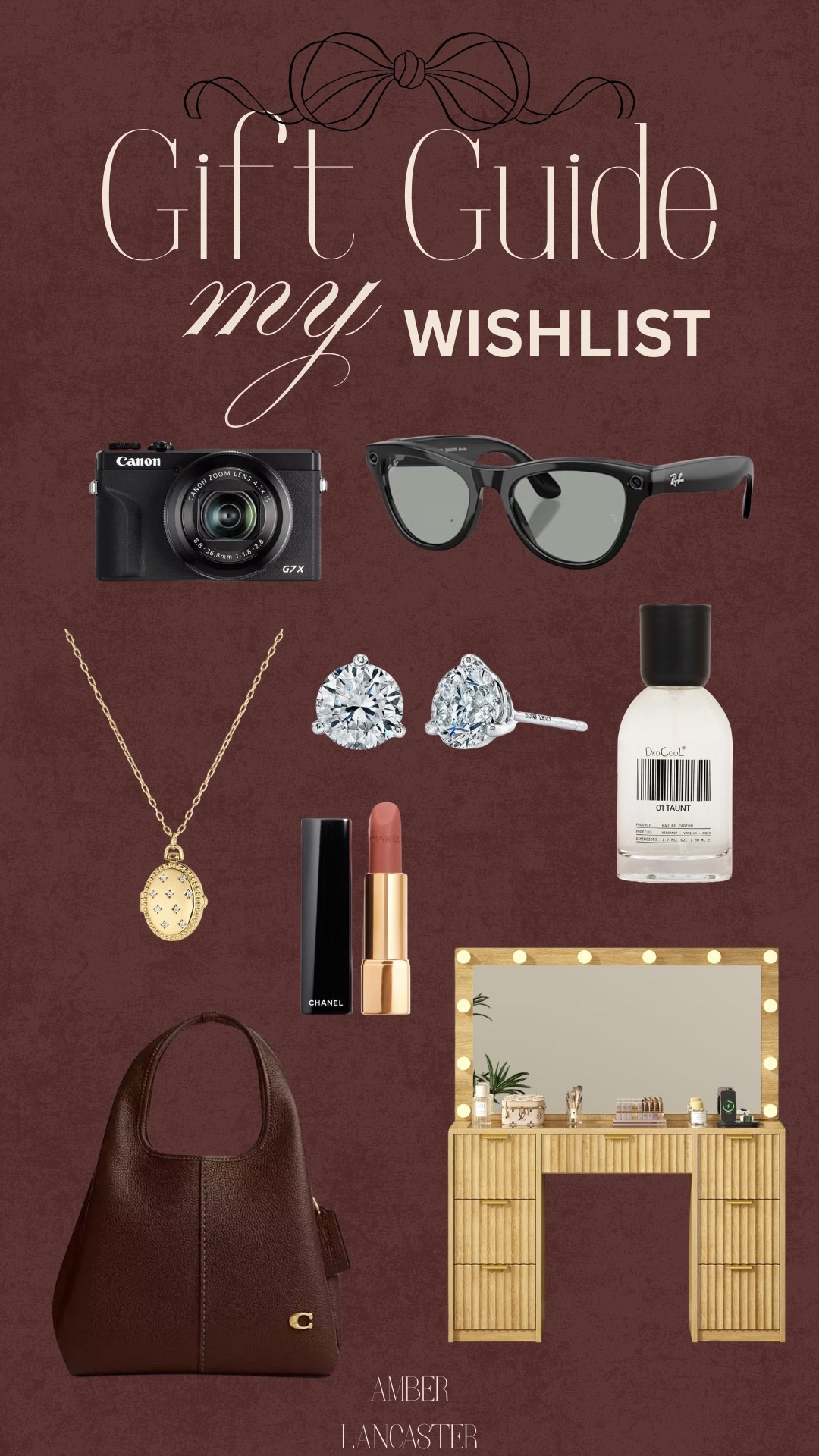 My Christmas wishlist! 🎁✨ |
wishlist, christmas wishlist, christmas gifts, christmas gift guide, christmas gift ideas, gifts for women, gifts for her, gift guide for her, gift ideas for her, gift ideas for women, perfume, makeup vanity, coach handbag, designer handbag, designer lipstick, diamond stud earrings, dedcool perfume, locket necklace, camera, canon g7x, meta rayban, meta sunglasses. 

#LTKGiftGuide #LTKHoliday #LTKSeasonal