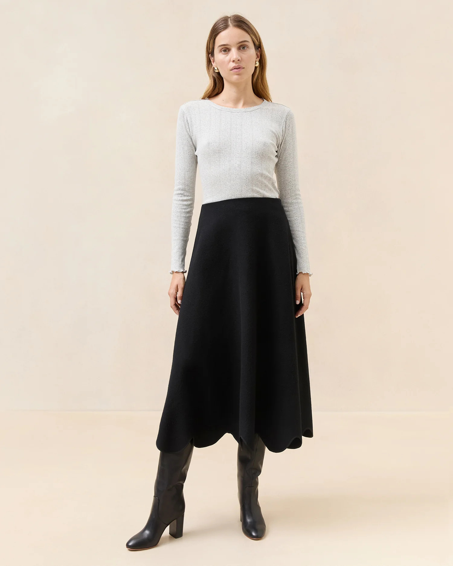 Linnea Scalloped Wool Skirt | Loeffler Randall