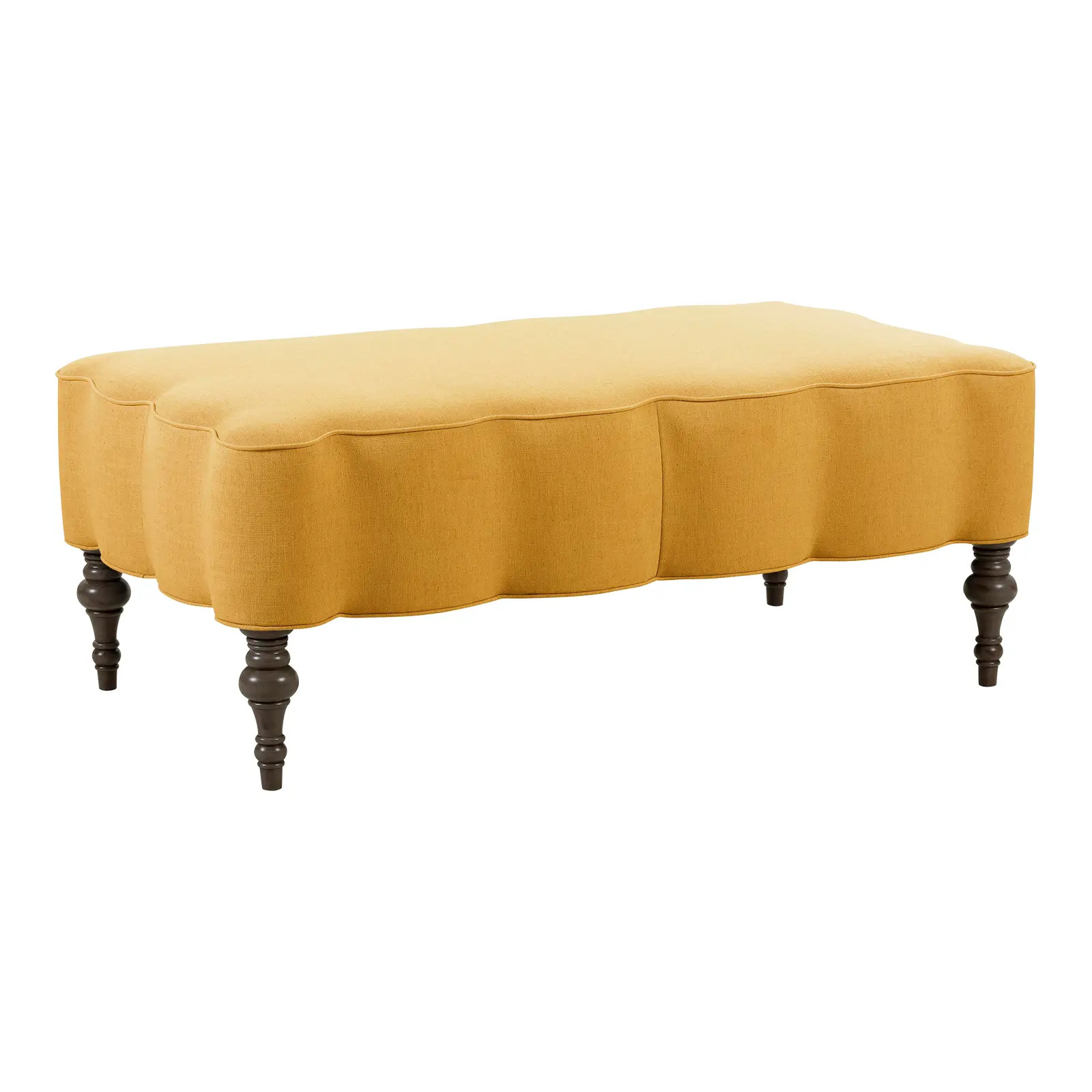 Mirasol Scalloped Ottoman, Turmeric Linen | Chairish