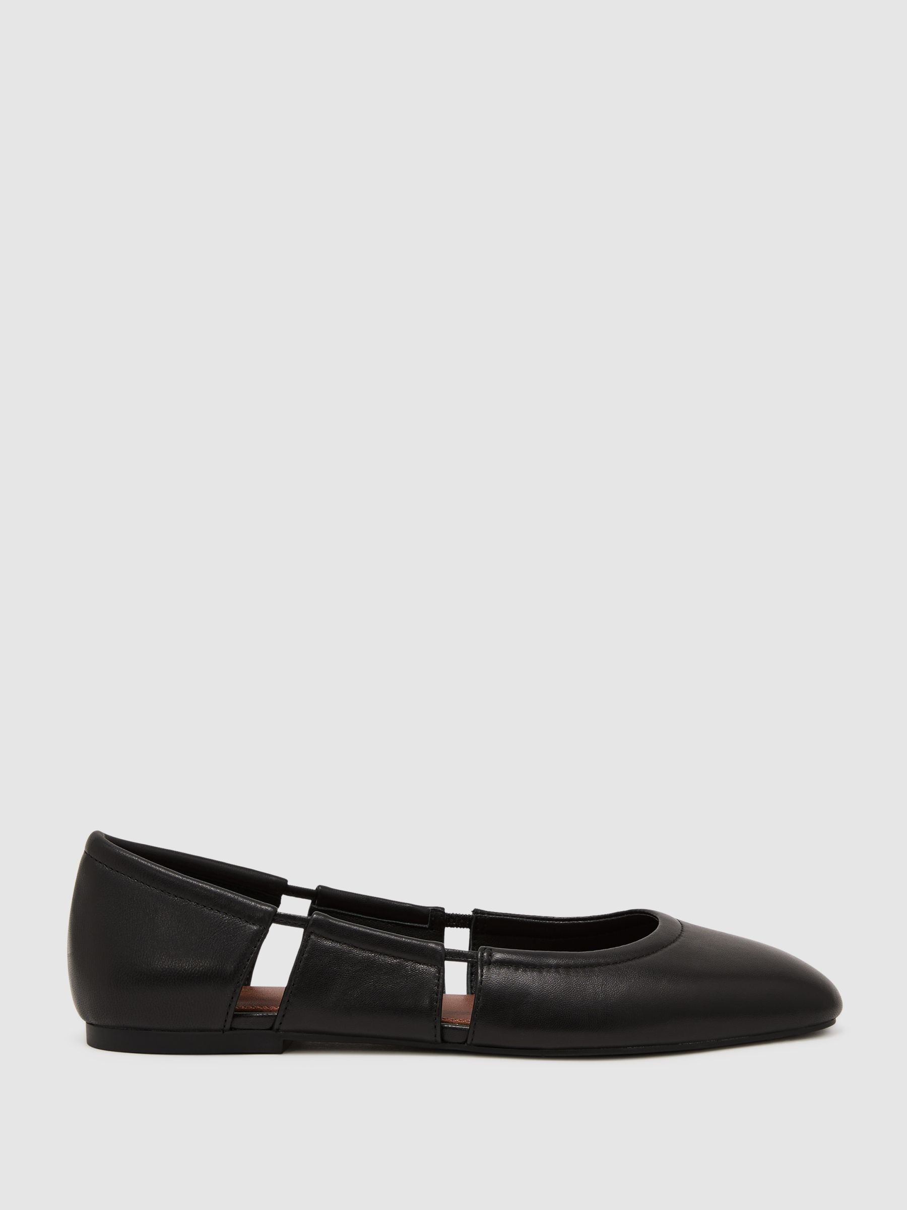 Leather Cut-Out Ballet Flats in Black | Reiss UK