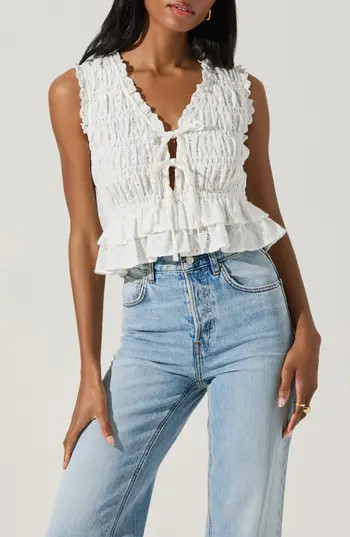 ASTR the Label Tie Front Tiered Hem Top in White at Nordstrom Rack, Size X-Large | Nordstrom Rack