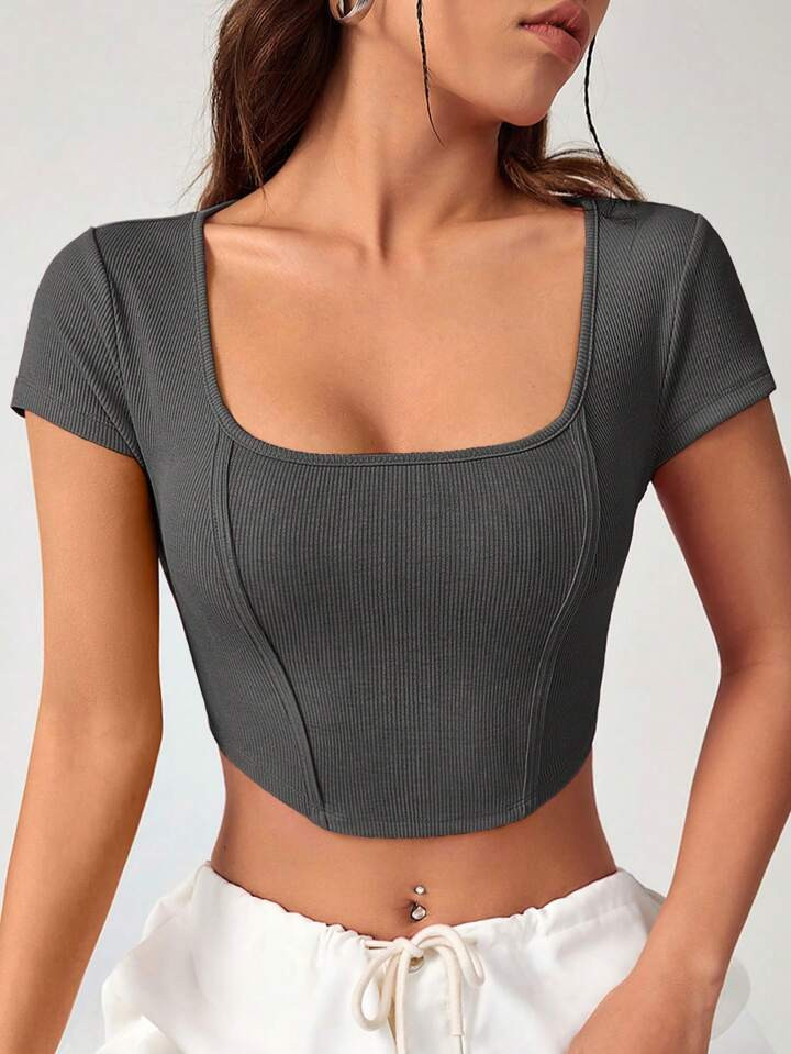 SHEIN EZwear Square Neck Crop Tee | SHEIN