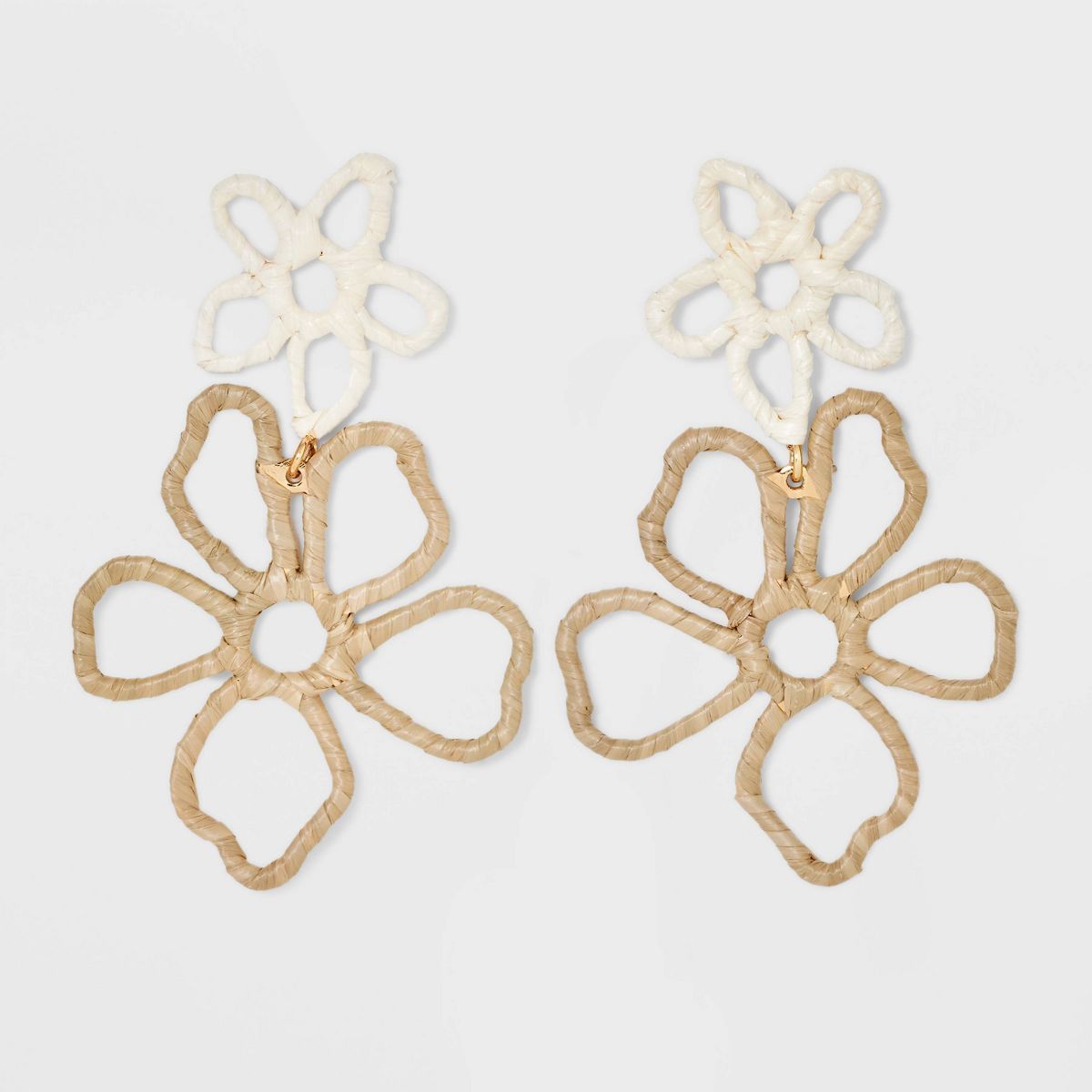 Post Two Flower Rafia Hollow Earrings - A New Day™ Light Brown | Target
