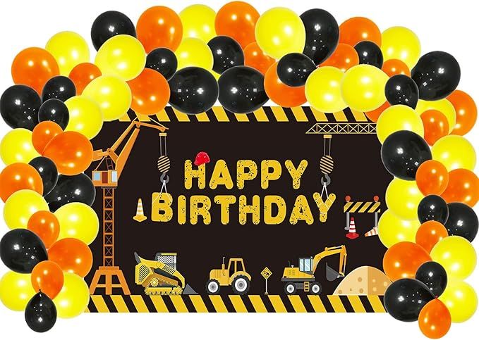 Luxiocio Construction Birthday Party Banner Backdrop with Balloon Garland Arch Supplies, Construc... | Amazon (US)