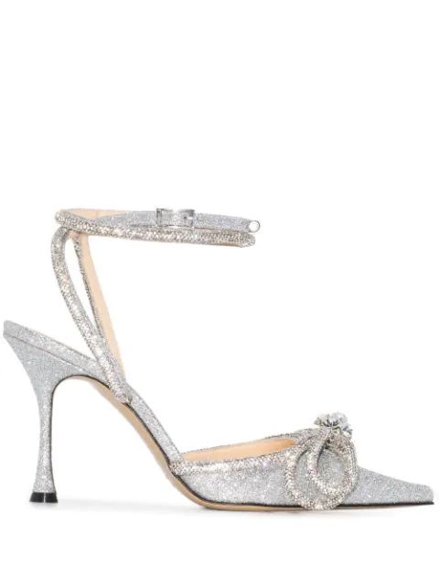 MACH & MACH Double Bow Glitter 100mm Pumps - Farfetch | Farfetch Global