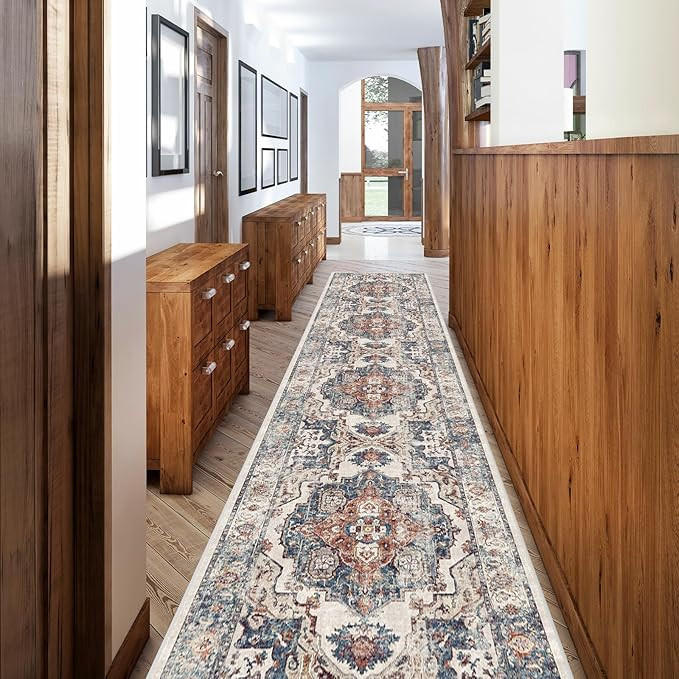 Hallway Washable Runner Rug - 2'6x12 Kitchen Rugs Entryway Rug Runner Vintage Soft Floor Mat Non ... | Amazon (US)