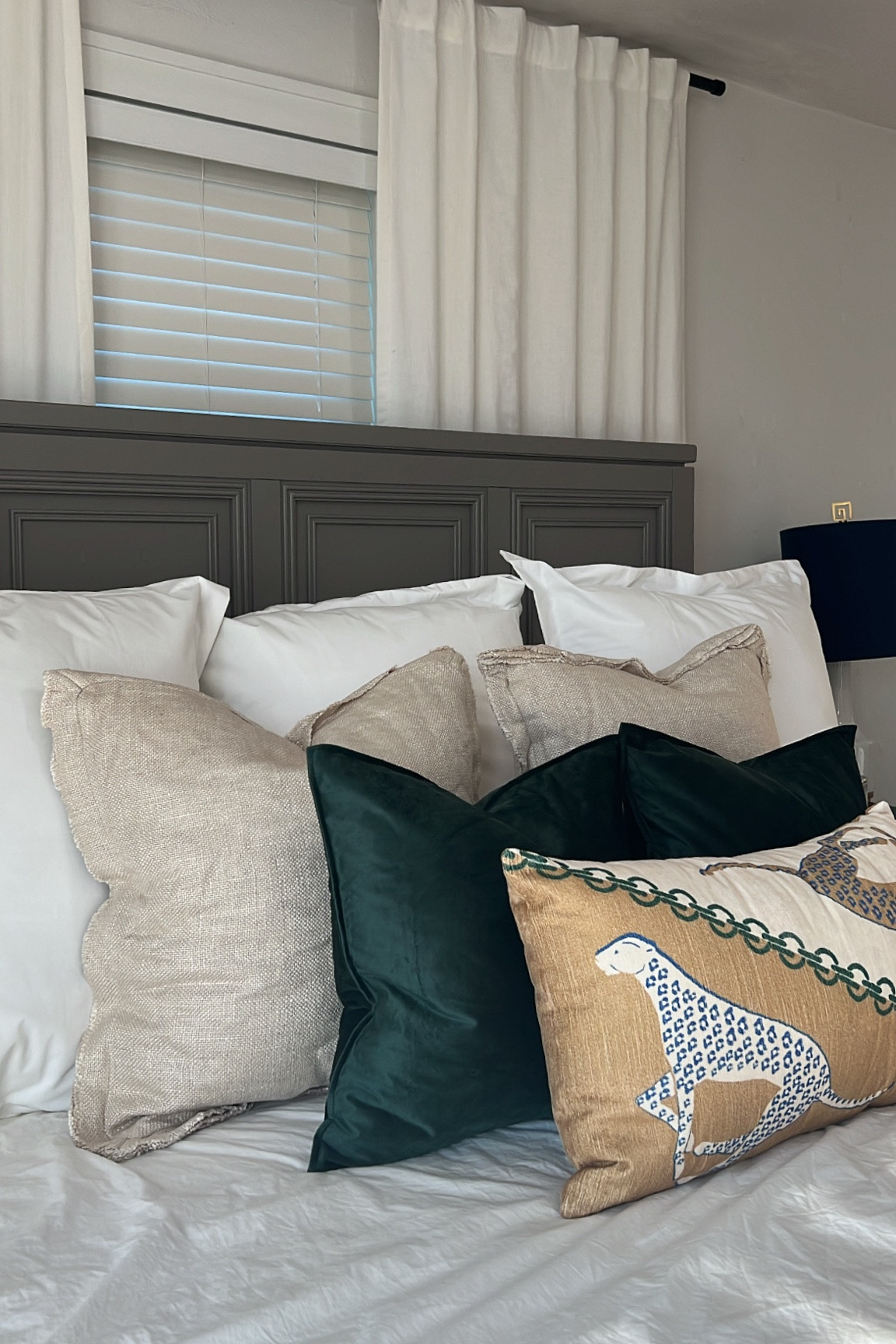 Warm romantic decorative bed pillows, green, neutral, white, gold, blue 

#LTKhome #LTKstyletip #LTKunder100