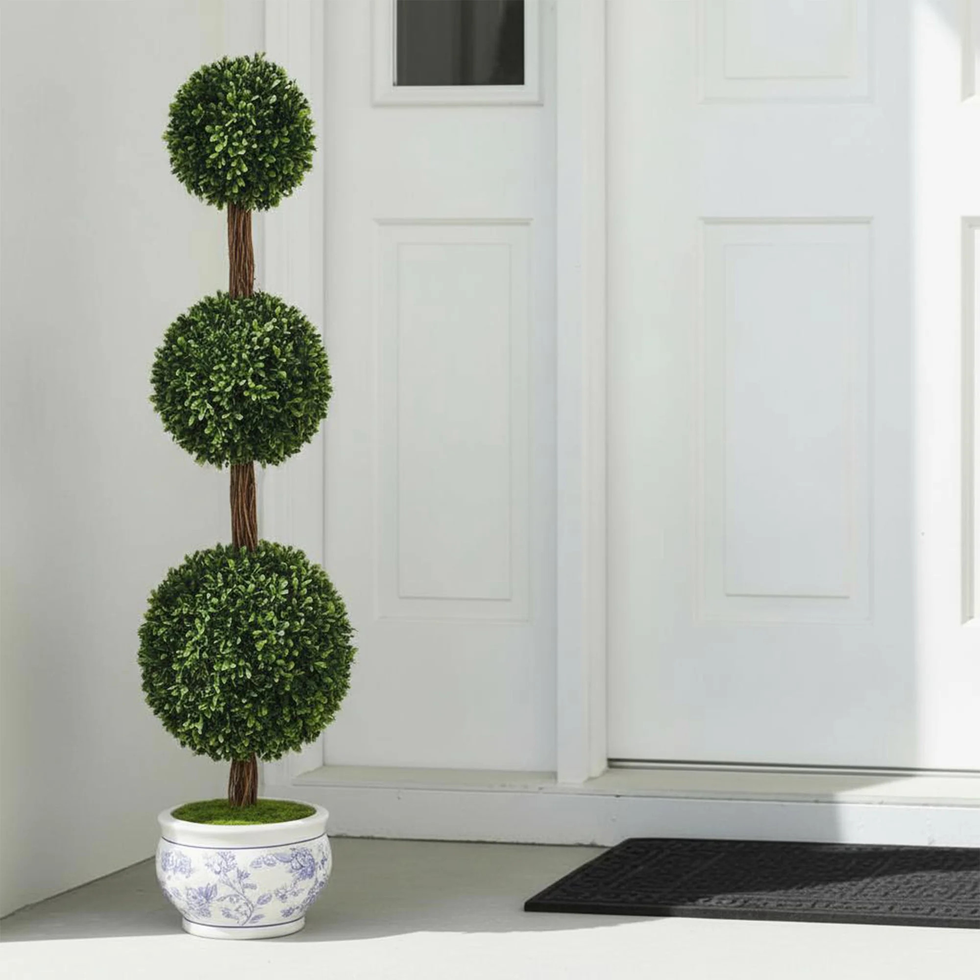 My Texas House Boxwood Artificial 3' Topiary with Blue Floral Pot | Walmart (US)