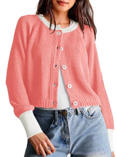 Saodimallsu Womens Cropped Cardigan Sweaters Button Down Open Front Long Sleeve Fall Trendy Color... | Amazon (US)