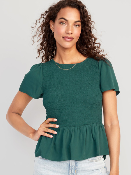 Flutter-Sleeve Smocked Peplum Blouse for Women | Old Navy (US)