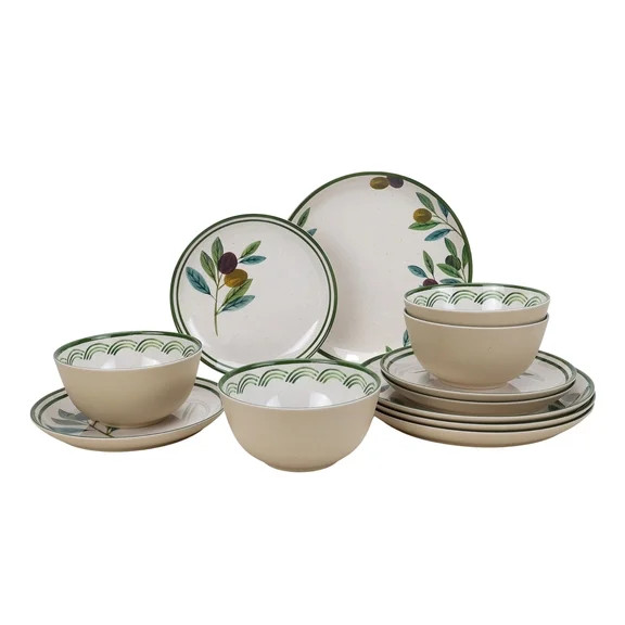 Better Homes & Gardens 12-Piece Olive Beige Reusable Dishwasher-Safe Bamboo Melamine Plastic Tabl... | Walmart (US)