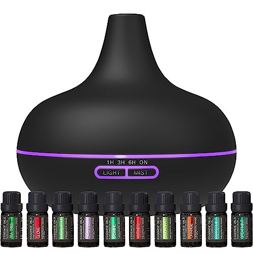 Ultimate Aromatherapy Diffuser & Essential Oil Set - Ultrasonic Diffuser & Top 10 Essential Oils - Modern Diffuser with 4 Timer & 7 Ambient Light Settings - Therapeutic Essential Oils - Matte Black | Amazon (US)
