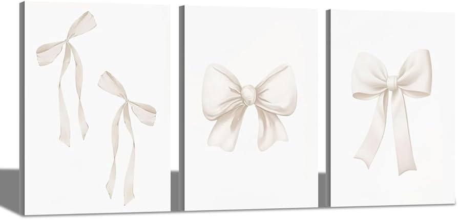 Beige Bow Print, set of 3, Preppy wall art, teen room decor, Beige bow print, college apartment d... | Amazon (US)