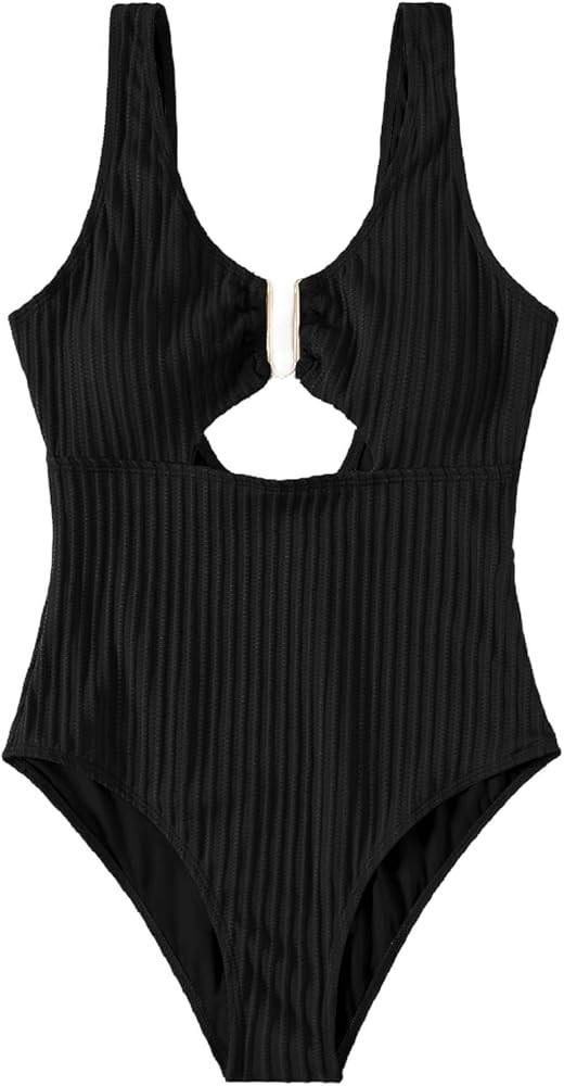 MakeMeChic Women's One Piece Swimsuits V Neck Cut Out High Cut Bathing Suit Swimwear | Amazon (US)