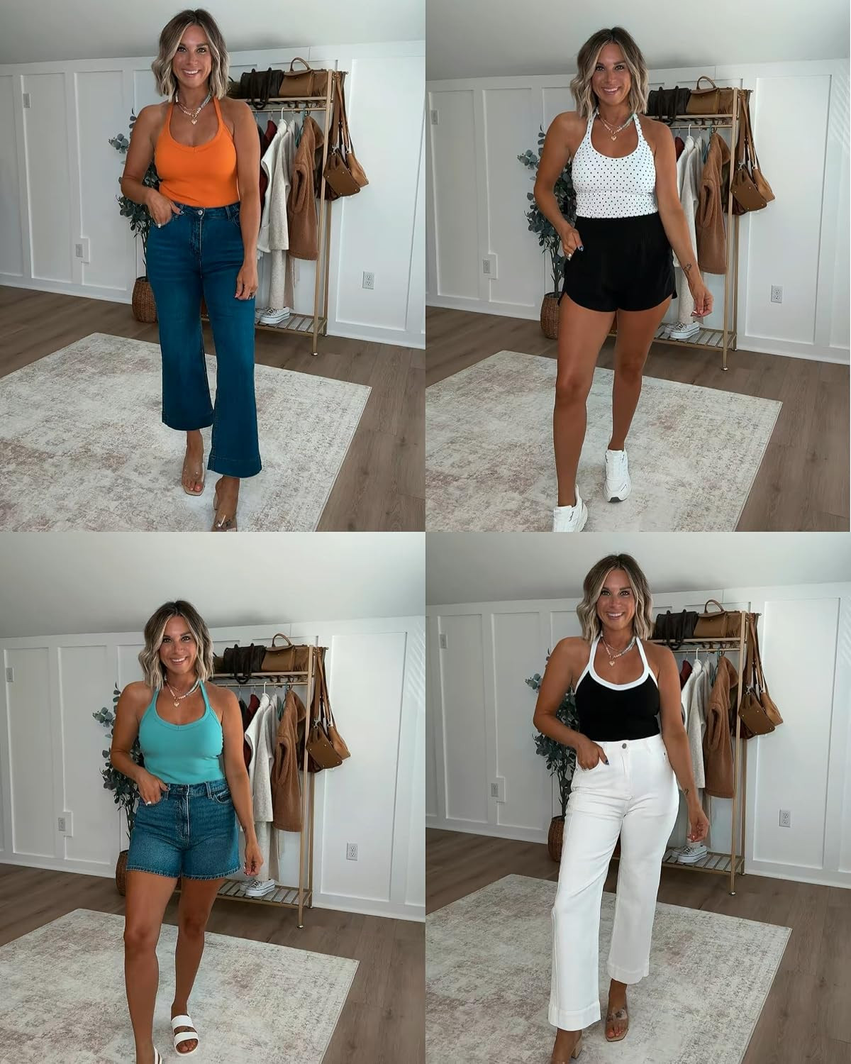 My all time favorite halter neck tank top! It has a built-in shelf bra, and is a stretchy ribbed cotton fabric! I’m wearing a size small top (34c)  

 #LTKootd #LTKmomlife #LTKSeasonal