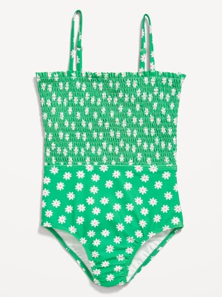 Printed Smocked Bandeau One-Piece Swimsuit for Girls | Old Navy (US)