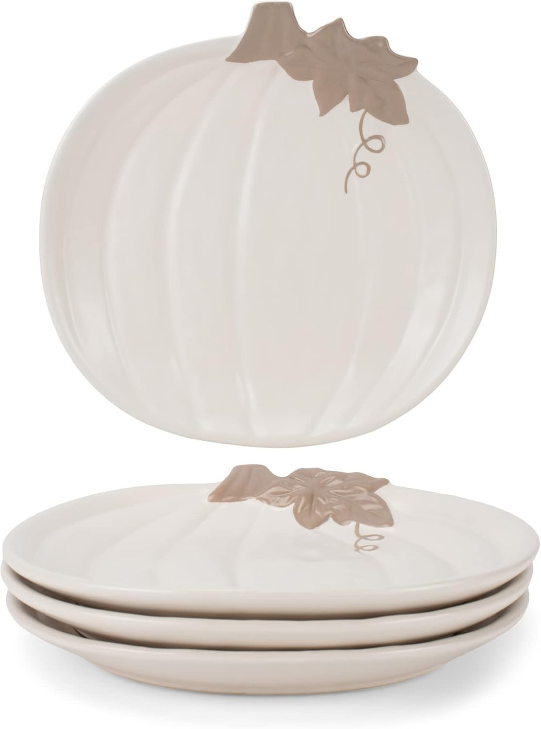 Nat & Jules Pumpkin Shaped 8 x 8 Inch Ceramic Small Dining Plates: Perfect for Thanksgiving, Halloween and Indoor Fall Table Décor & Service - Set of 4, White | Amazon (US)