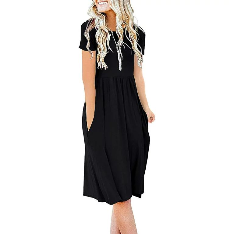 LONGYUAN Women's Summer Casual Short Sleeve Dresses Empire Waist Dress with Pockets | Walmart (US)