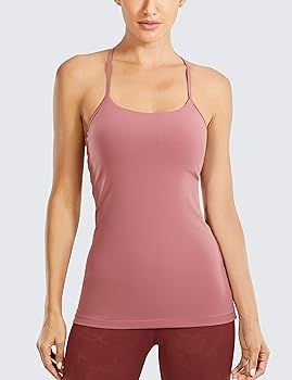 CRZ YOGA Women's Y Back Spaghetti Strap Workout Tank Tops - with Built in Shelf Bra Sports Camisole  | Amazon (US)