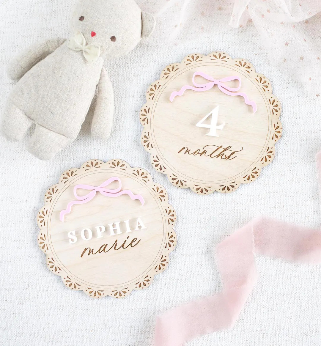 Baby Bow Birth Announcement, Ribbon Girl Milestone Marker Cards, Hospital Name Sign, Nursery Deco... | Etsy (US)