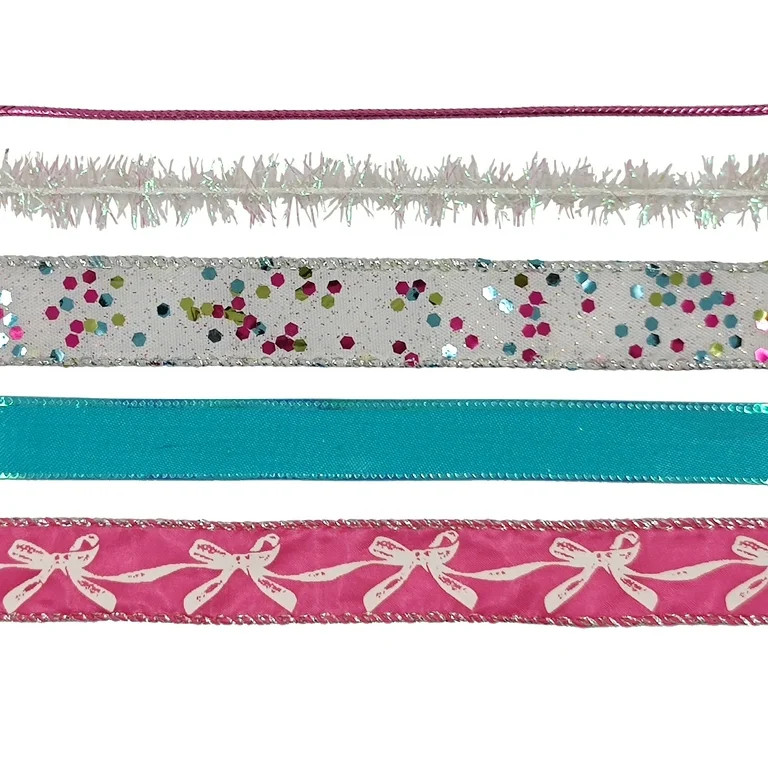 Assorted Pink, White, and Blue Christmas Ribbons and Trims, 9', 5 Count, by Holiday Time | Walmart (US)