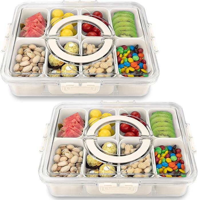 Divided Serving Tray with Lid and Handle,8 Compartments Snacks Box,Snack Fruit Tray,Veggie Tray,P... | Amazon (US)