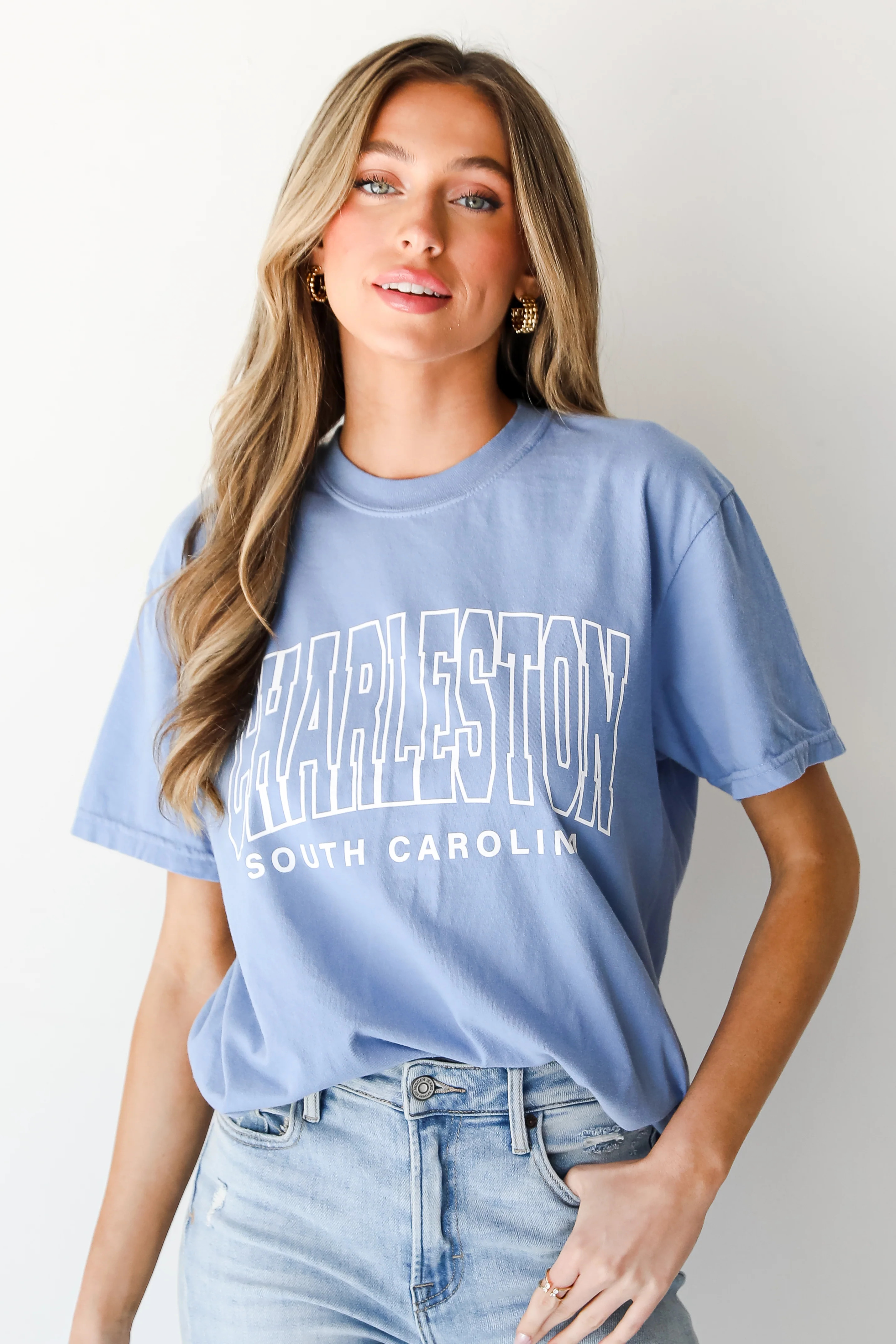Light Blue Charleston South Carolina Block Letter Tee | DU Exclusives | Dress Up