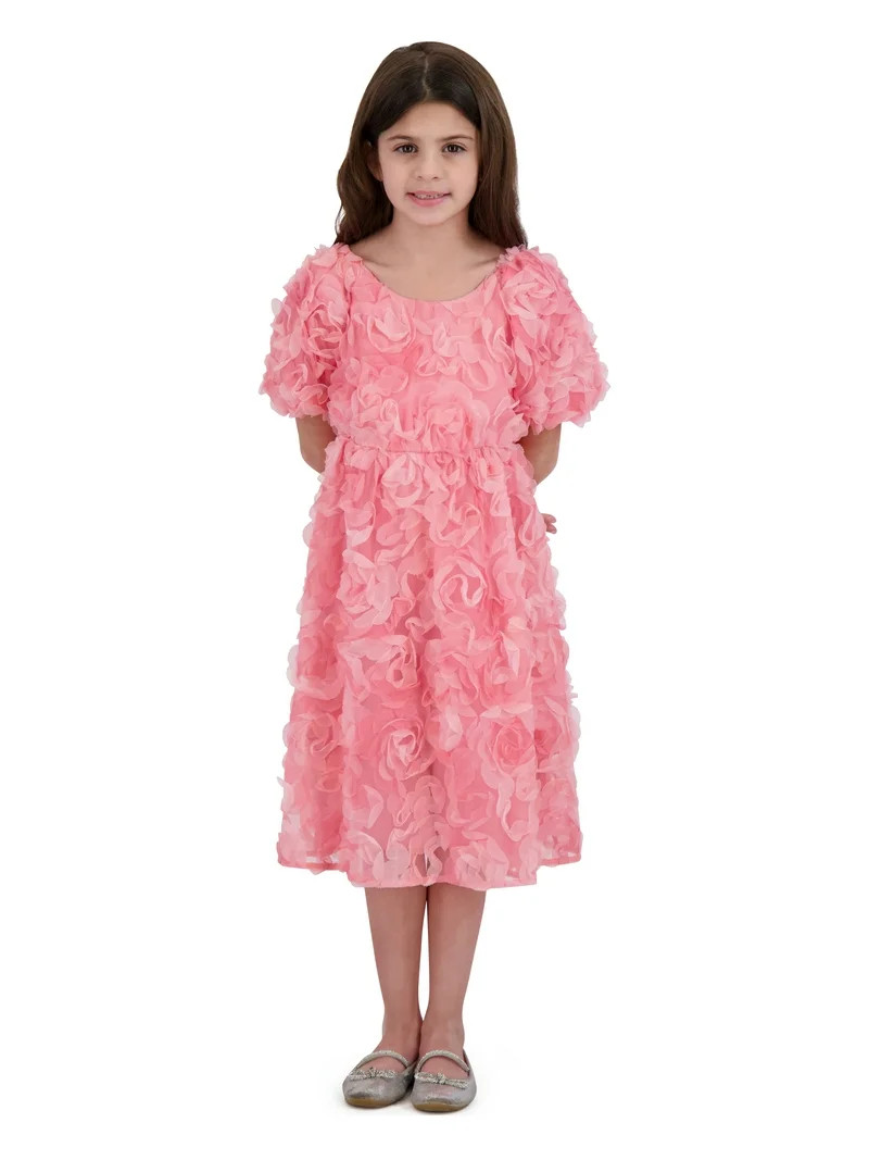 Kensie Girl Rosette Puff Sleeve Special Occasion Dress, Sizes 4-16 | Walmart (US)