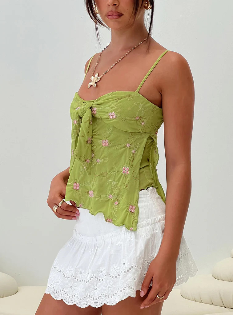 Paislie Mesh Top Sage Green | Princess Polly US