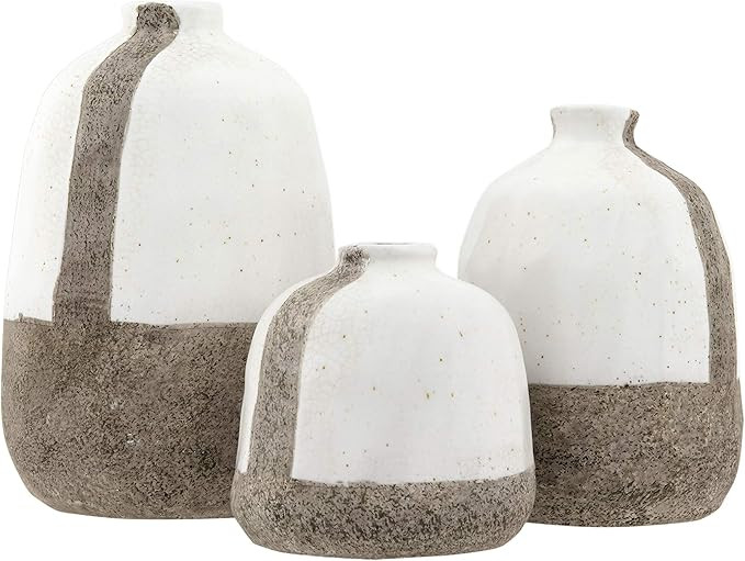 Creative Co-Op White & Grey Terracotta Vases with Vertical Stripe | Amazon (US)