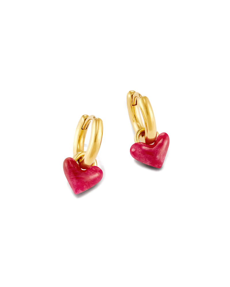 Angie Carved Heart 18k Yellow Gold Vermeil Huggie Earrings in Raspberry Labradorite | Kendra Scott