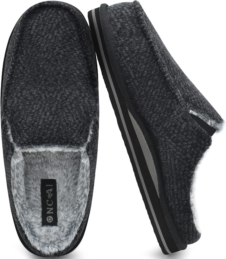 ONCAI Men’s Slippers Cotton-Blend Moccasins Warm Closed Back Corduroy House Slippers with High-... | Amazon (US)