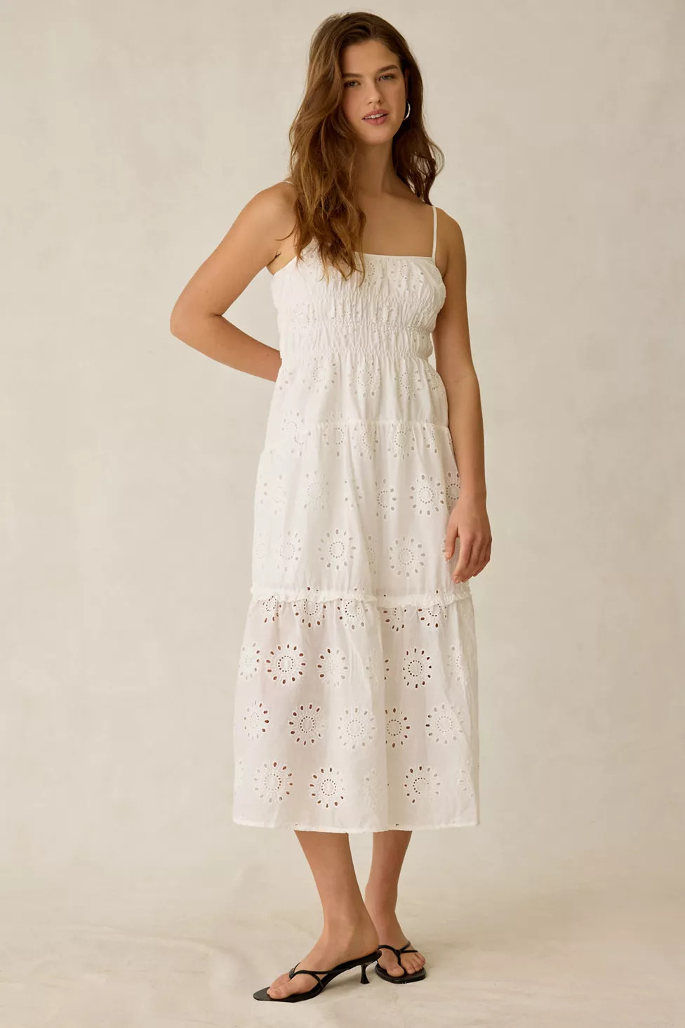 Kiss The Sky Seraphina Shirred Broderie Anglaise Tiered Maxi Dress | Urban Outfitters (US and RoW)