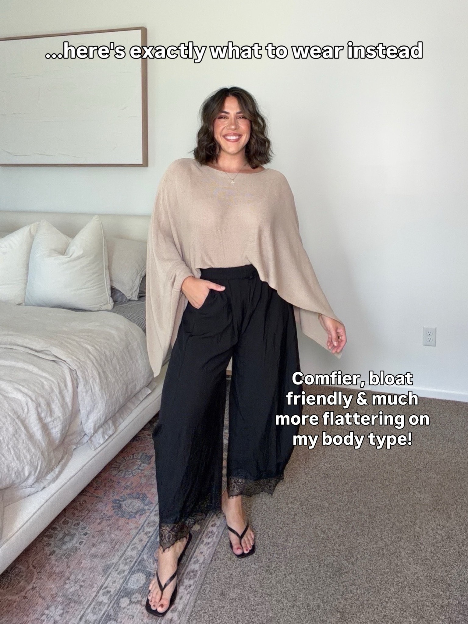Easy fall poncho outfit! Cute, comfy & bloat friendly :) 
Size L lace pants, M poncho 
Originally from anthro linked similar

#LTKSeasonal #LTKMidsize #LTKootd