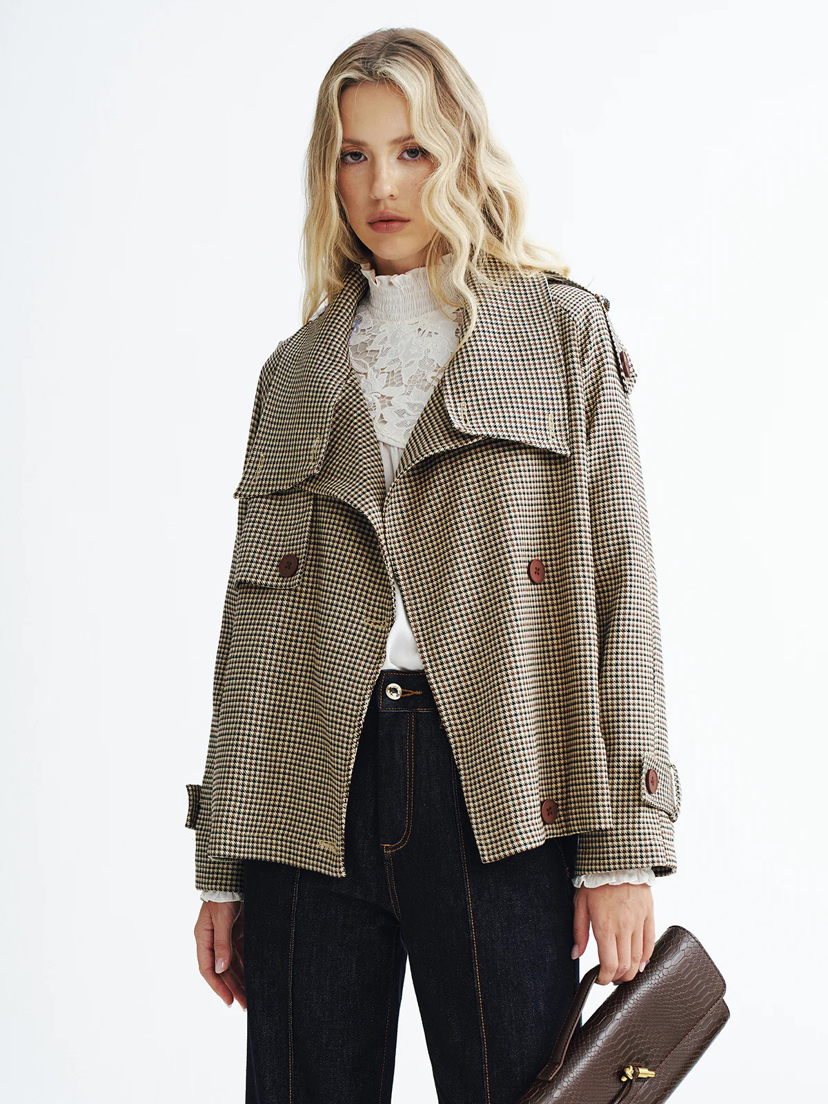 Vintage Plaid Cropped Trench Coat | Commense