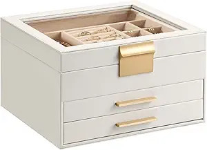 Jewelry Box Organizer for Women,3 Layers Jewelry Storage Display Box with Glass Lid,Gift for Chri... | Amazon (US)