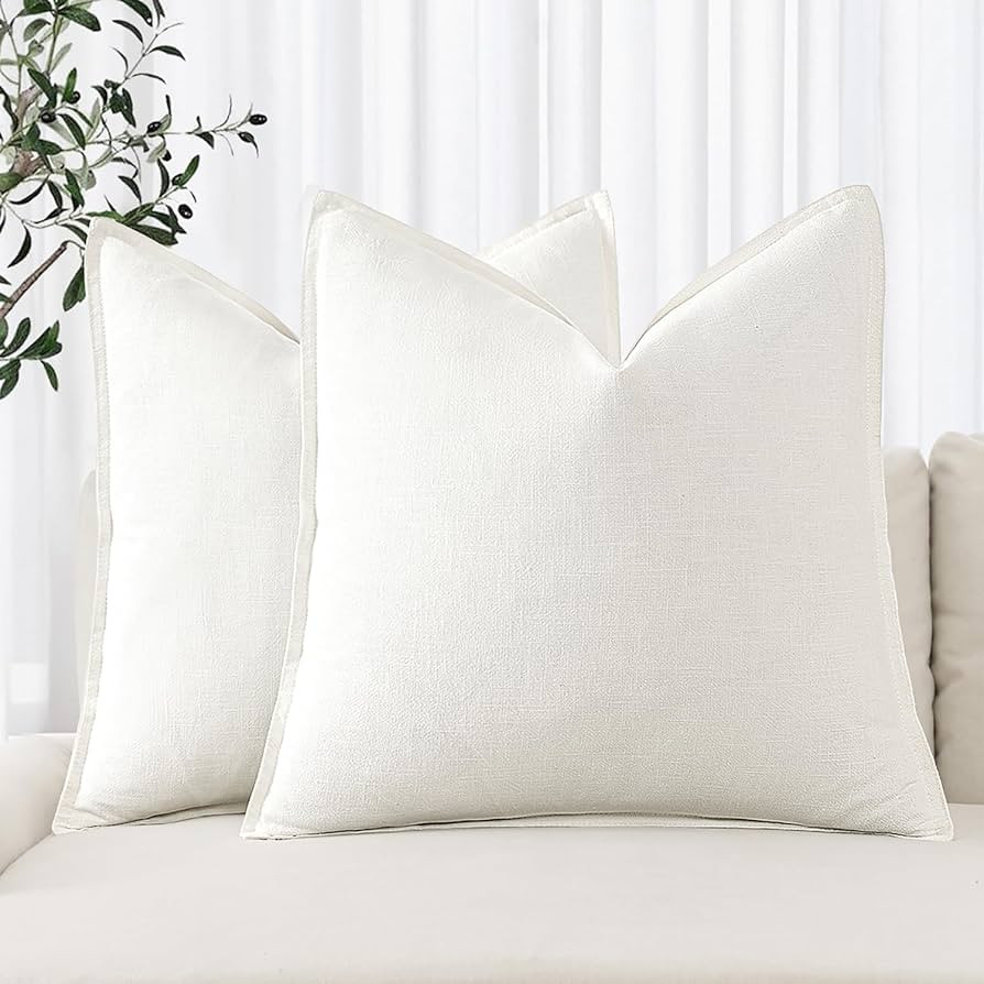MIULEE Decorative Linen Pillow Covers 18x18 Inch Cream White ​Boho Farmhouse​ ​Neutral Couc... | Amazon (US)