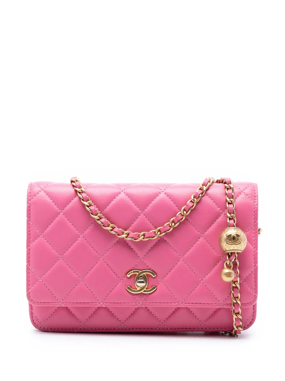 CHANEL Pre-Owned 2019 Lambskin Pearl Crush Wallet On Chain crossbody bag - Pink | Farfetch Global
