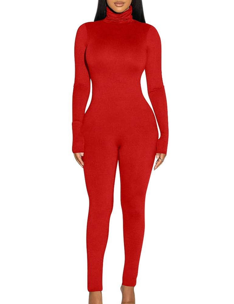 BORIFLORS Long Sleeve Jumpsuit for Women Sexy Turtleneck One Piece Bodycon Rompers Clubwear | Amazon (US)