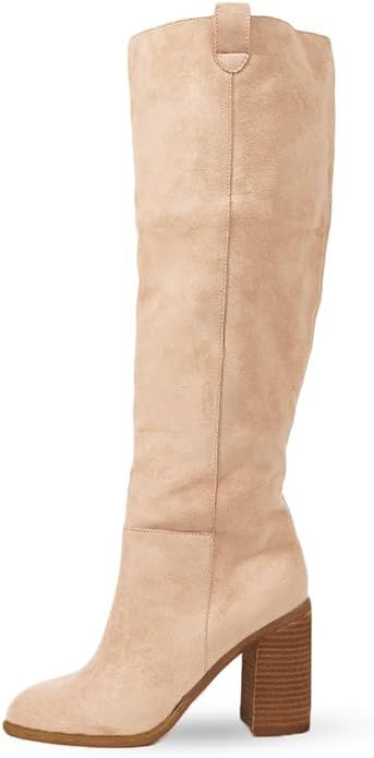 Erocalli Suede Knee-High Boots Fall Boot For Women Chunky Block High Heel Slouch Fashion Boot Rou... | Amazon (US)